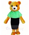 Brown Bear in Green Shirt and Black Skirt Mascot Costumes Animal