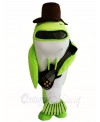 Green Whale Fish with Black Hat and Guitar Mascot Costumes Sea Ocean