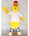 Red Hat Yellow Monster in White Shirt Mascot Costumes 