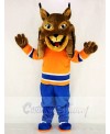 Hunter the Canadian Lynx with Orange Suit Mascot Costume Animal 