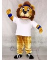 Lenny The Lion with White Vest and Blue Head Band Mascot Costumes Animal 