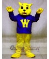 Cute Winner Wildcat Cat Mascot Costumes in Blue Shirt Animal