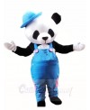 Cute Panda with Blue Overalls and Hat Mascot Costumes Animal
