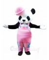 Cute Panda with Pink Overalls and Hat Mascot Costumes Animal 