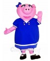 Pink Pig in Blue Dress Mascot Costumes Farm Animal