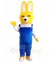 Yellow Rabbit Easter Bunny with Blue Overalls Mascot Costumes Animal 