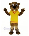 Brown Beaver in Yellow Shirt Mascot Costume Animal