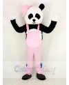 Panda with Pink Overalls and Hat Mascot Costume Cartoon