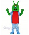 Green Alien with Blue Coat Mascot Costume Cartoon	