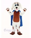 White Dog Brown Belly in Blue Cape Mascot Costume