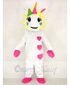 Realistic White Unicorn with Hearts and Colorful Horn Mascot Costume Cartoon