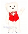 White Teddy Bear with Red Vest Mascot Costumes Cartoon