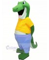 Happy Alligator with Yellow T-shirt Mascot Costumes Adult