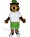 Brown Bear with Green Hat Mascot Costumes Cartoon