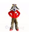 Grey Bedlington Dog with Red Shirt Mascot Costumes School