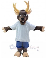 Brown Deer Mascot Costume in White T-shirt Animal
