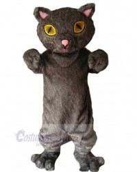 Pink Ears Grey Cat Mascot Costume Animal with Yellow Eyes