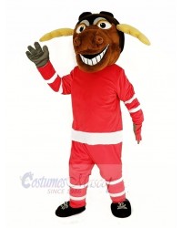 Moose Ice Hockey Player with Red Sweatshirt Mascot Costume