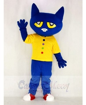 Funny Blue Pete Cat with Yellow Vest Mascot Costume School	