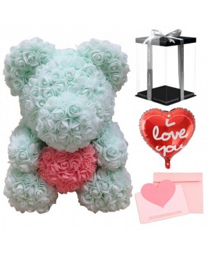 Light Green Rose Teddy Bear Flower Bear with Pink Heart with Balloon, Greeting Card & Gift Box for Mothers Day, Valentines Day, Anniversary, Weddings & Birthday