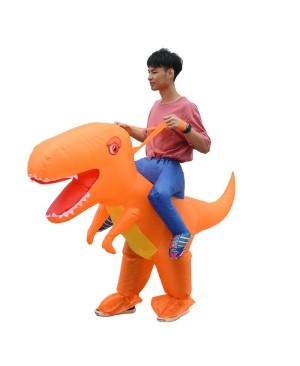 Orange Dinosaur with Big Head Carry me Ride on Inflatable Costume Halloween Christmas for Adult/Kid