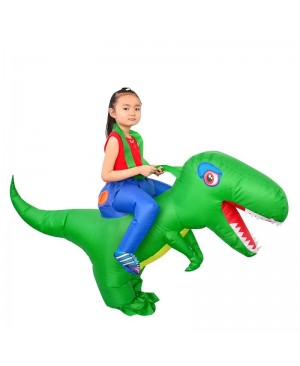 Green Dinosaur with Big Head Carry me Ride on Inflatable Costume Halloween Christmas for Kid