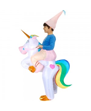 Unicorn with Rainbow Tail Carry me Ride on Inflatable Costume Jumpsuit for Adult/Kid