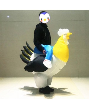 White Rooster Cock Carry me Ride on Inflatable Costume Halloween Christmas Costume for Adult