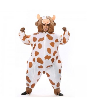 Cow Milk Cattle Inflatable Costume Halloween Christmas Costume for Adult/Kid Coffee Color