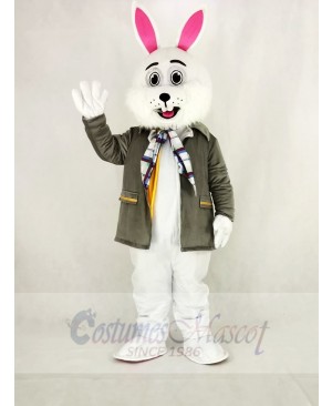 Easter Bunny Rabbit with Grey Coat Mascot Costume Cartoon	
