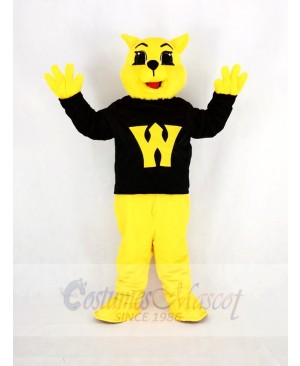 Yellow Wildcat in Black Coat Mascot Costume Animal