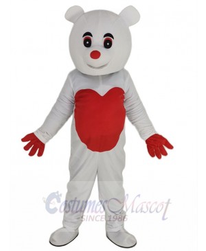 White Bear Mascot Costume Animal with Red Love Heart