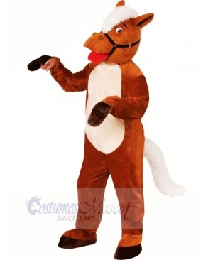 Smiling Brown Horse Mascot Costumes Cartoon	