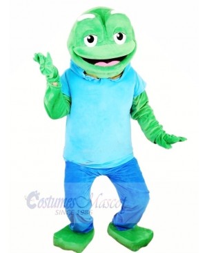 Big Green Frog with Blue T-shirt Mascot Costumes Animal