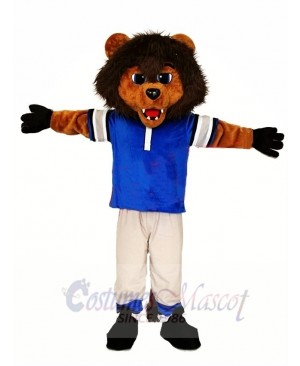 Sporty Lion Mascot Costume with Blue Shirt 