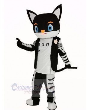 Sir Black Cat in Black Coat Mascot Costume Cartoon