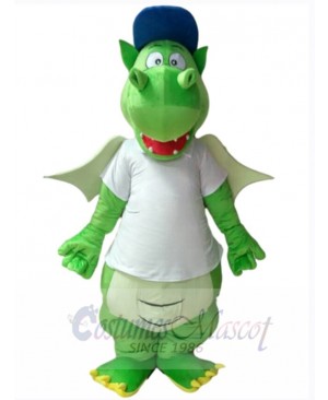 Green Dragon Mascot Costume Animal in White Jersey