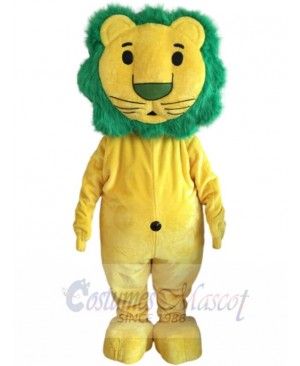 Yellow Lion Mascot Costume Animal with Green Mane