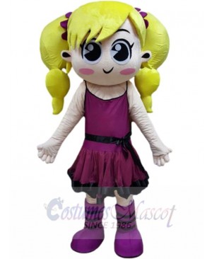 Yellow Braid Girl Mascot Costume People