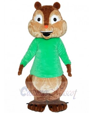 Brown Chipmunk Mascot Costume Animal in Green T-shirt