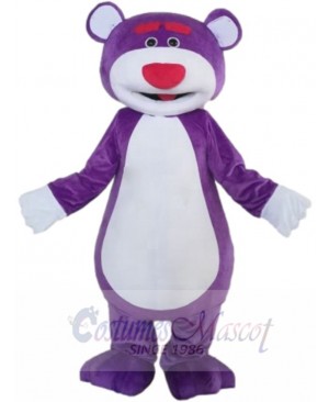 Cute Red Nose Purple Bear Mascot Costume Animal
