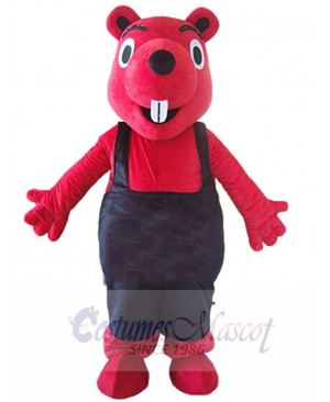 Red Squirrel in Black Overalls Mascot Costume Animal