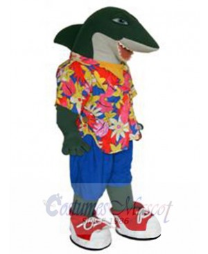 Shark Mascot Costume Animal in Floral Shirt