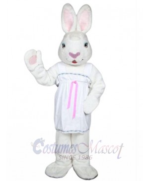 Friendly Mrs. White Bunny Mascot Costume Animal