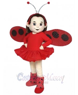 Red Skirt Girl Mascot Costume Cartoon with Wings