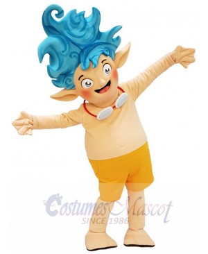 Cute Blue Hair Elf Boy Mascot Costume Cartoon