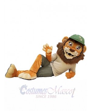 Green Hat Casual Lion Mascot Costume Animal