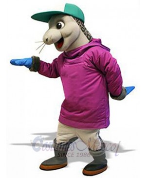 Seal Mascot Costume in Purple Hoodie Animal