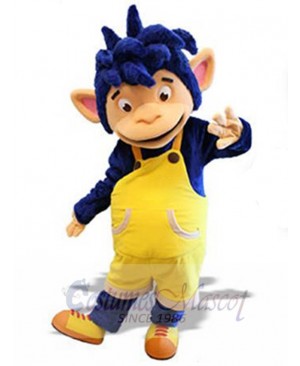 Cute Blue Monkey Mascot Costume in Yellow Overalls Animal