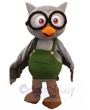 Cute Grey Owl Mascot Costume wear Glasses Animal